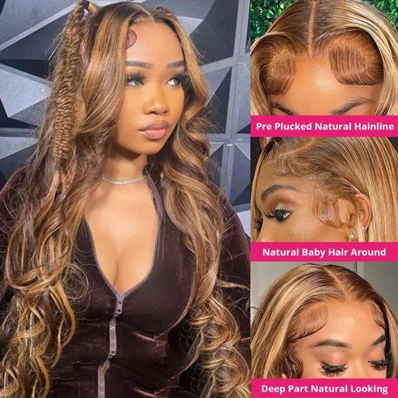 WaveLaceFrontWig 30Inch Highlight WigBrazilian13×4 FrontalWigsHoneyBlondeColored - Picture 6 of 6